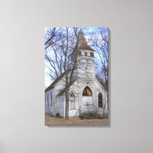 Verlaten Witte Land Kerk Canvas Afdruk (Voorkant)