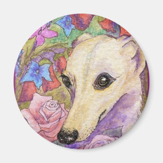 Verlegen Bloem Whippet Magneet (Voorkant)