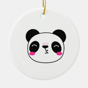 Verlegen Blozende Panda Kusgezicht Keramisch Ornament