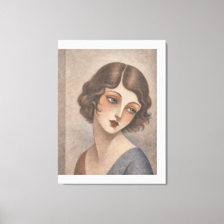 Verlegen Flapper-meisje in pasteltinten Canvas Afdruk