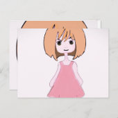 Verlegen glimlach in roze briefkaart (Voorkant / Achterkant)