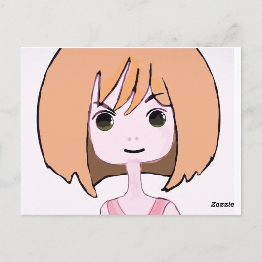 Verlegen glimlach in roze briefkaart (Achterkant)