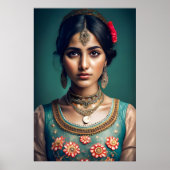 Verlegen indiaans meisje Versierd met gouden ketti Poster (Voorkant)