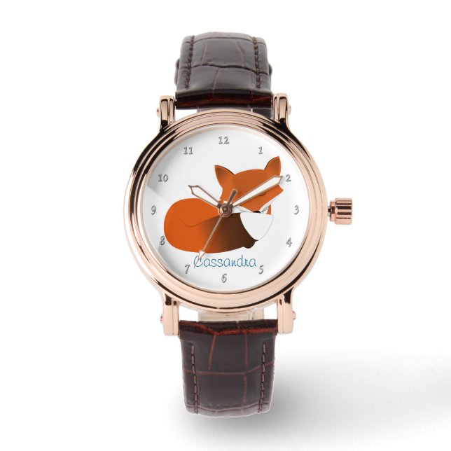 Verlegen kleine rode vos gepersonaliseerd horloge (Voorkant)