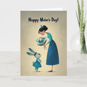 Verlegen Konijn Geeft Mama Bloemen Kaart