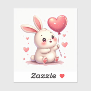 Verlegen Konijn met Hart Ballon – Pastel Kawaii Sticker