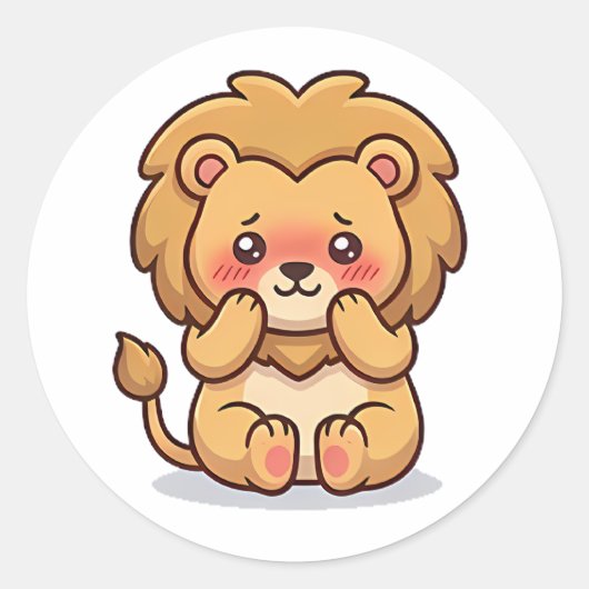 Verlegen Leeuw Ronde Sticker (Voorkant)