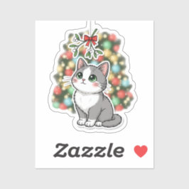 Verlegen Maretak Miauw Schattig Blozend Kat Kerstm Sticker