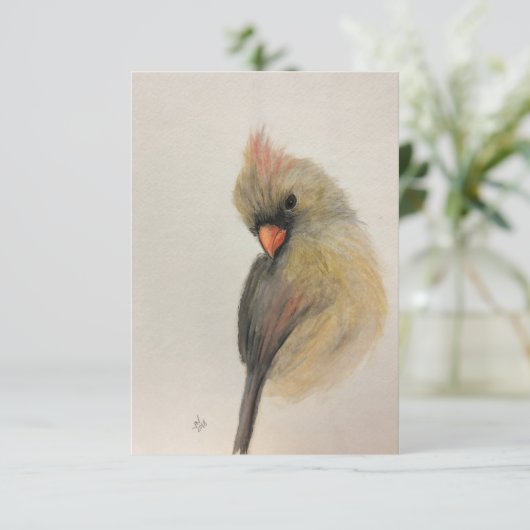Verlegen Rode Vogel Briefkaart (Staand voorkant)