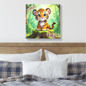 Verlegen Tijger | Mooie Cartoon Kinderkamer Kunst Canvas Afdruk (Insitu (Slaapkamer))