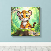 Verlegen Tijger | Mooie Cartoon Kinderkamer Kunst Canvas Afdruk (Insitu (Houten vloer))