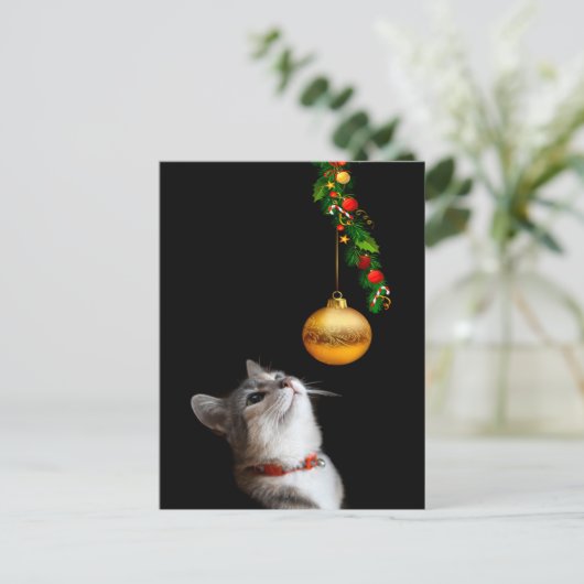 Verleid poesje kat kerst feestdagenkaart (Staand voorkant)