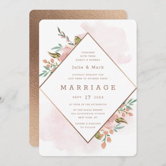 Verleidelijk Roos Bloemen Diamant Lijst Bruiloft Kaart (Voorkant / Achterkant)