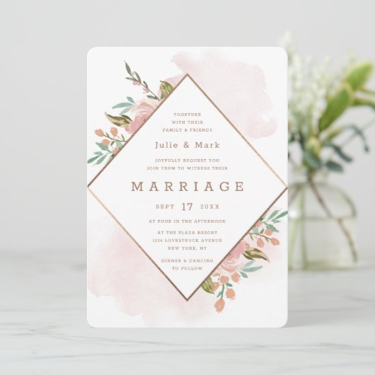 Verleidelijk Roos  Bloemen Diamant Lijst Bruiloft Kaart (Staand voorkant)