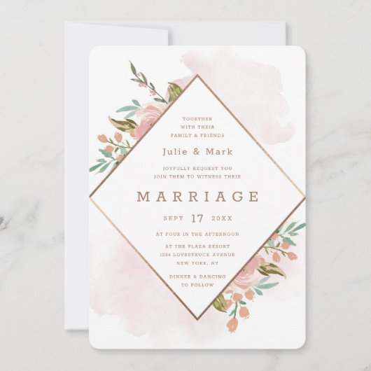 Verleidelijk Roos Bloemen Diamant Lijst Bruiloft Kaart (Voorkant)