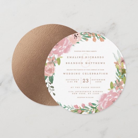 Verleidelijk Roos  roze bloemencirkel bruiloft Kaart (Voorkant / Achterkant)