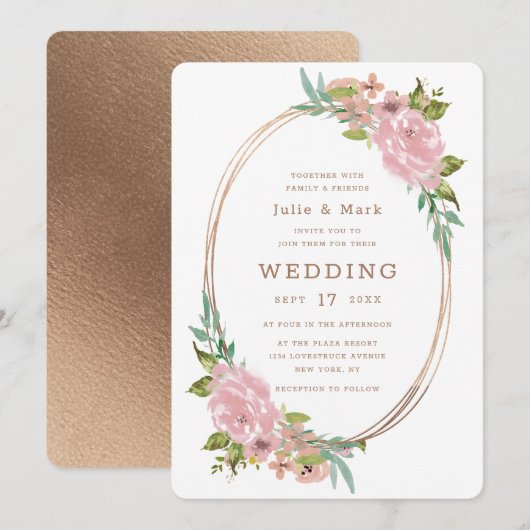 Verleidelijk Roos roze bloemige ovale bruiloft Kaart (Voorkant / Achterkant)