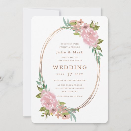 Verleidelijk Roos roze bloemige ovale bruiloft Kaart (Voorkant)