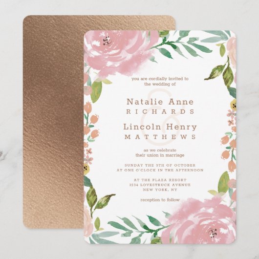 Verleidelijk Roos  Stoffig Roze Bloemen Bruiloft Kaart (Voorkant / Achterkant)