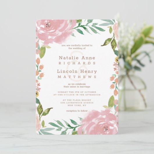 Verleidelijk Roos  Stoffig Roze Bloemen Bruiloft Kaart (Staand voorkant)