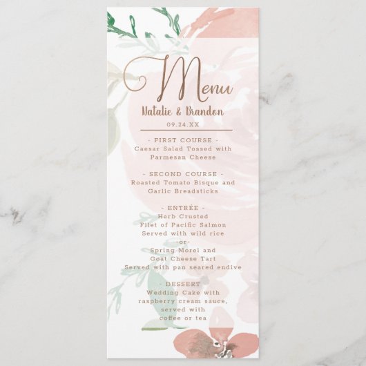 Verleidelijk Roos Stoffig Roze Bloemendiner Menu (Voorkant)