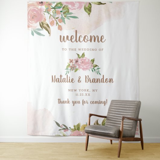 Verleidelijk Roos Stoffig Roze Bruiloft Welkom Wandkleed (In situ)