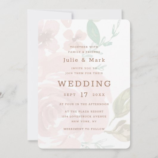 Verleidelijk Roos Zacht Roze Bloemen Bruiloft Kaart (Voorkant)