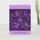 Verleidelijke 16 Verjaardag Bloemig Paars Inspiriv Kaart (Voorkant)