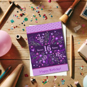 Verleidelijke 16 Verjaardag Bloemig Paars Inspiriv Kaart