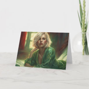 Verleidelijke Blondine in groene Valentijnsdag Kaart