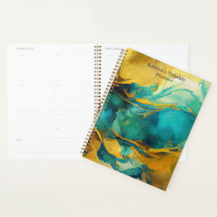 Verleidelijke Blues en Gouds Abstracte Print Planner