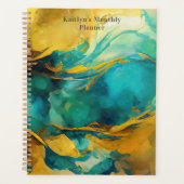 Verleidelijke Blues en Gouds Abstracte Print Planner (Voorkant)