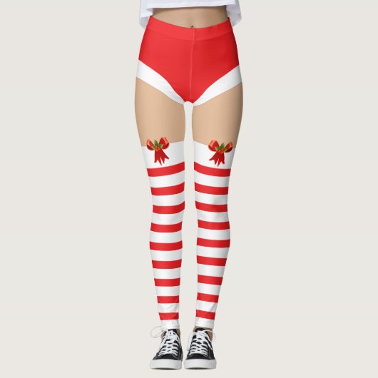 Verleidelijke gestreepte kerstkousen Leggings (Voorkant)