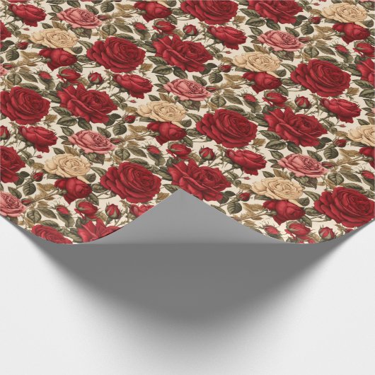 Verleidelijke rode & witte rozen - chique bloemenp cadeaupapier (Hoek)