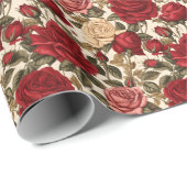 Verleidelijke rode & witte rozen - chique bloemenp cadeaupapier (Rol Hoek)