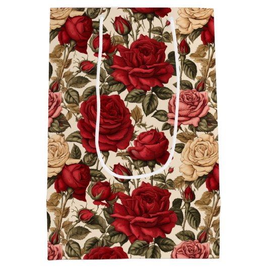 Verleidelijke rode & witte rozen - chique bloemenp medium cadeauzakje (Achterkant)