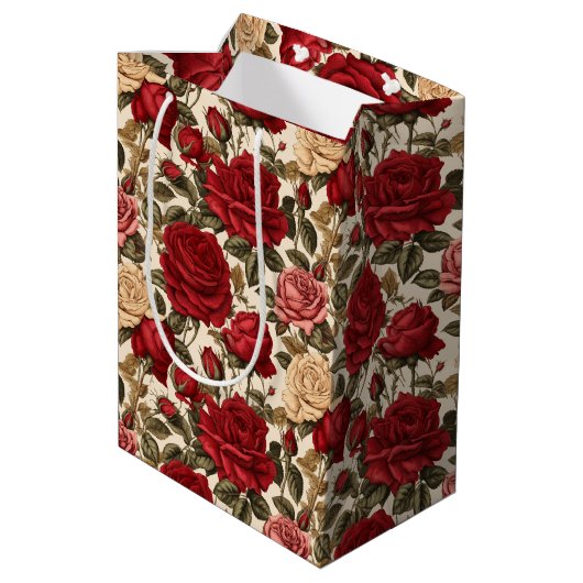 Verleidelijke rode & witte rozen - chique bloemenp medium cadeauzakje (Achterkant Gekanteld)