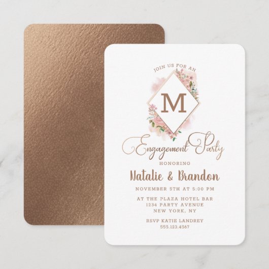 Verleidelijke Roos  Monogram Betrokkenheid Partij Kaart (Voorkant / Achterkant)