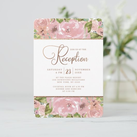 Verleidelijke Roos  Stoffig Roze Bruiloft Receptie Kaart (Staand voorkant)