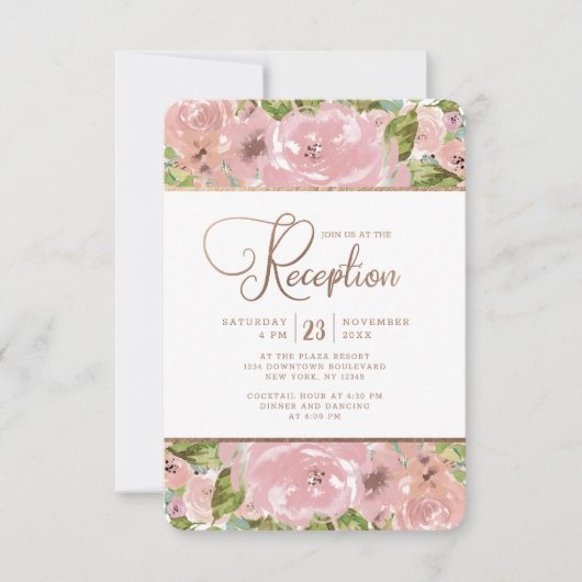 Verleidelijke Roos  Stoffig Roze Bruiloft Receptie Kaart (Voorkant)