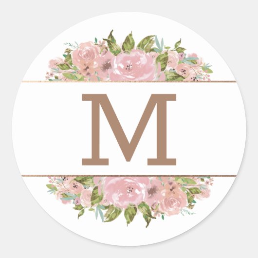 Verleidelijke Roos  Stoffig Roze Monogram Bruiloft Ronde Sticker (Voorkant)