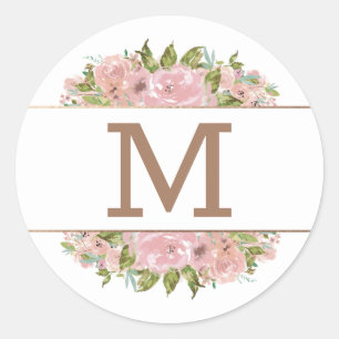 Verleidelijke Roos  Stoffig Roze Monogram Bruiloft Ronde Sticker