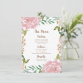 Verleidelijke Roos Vintage Stof Roze Bloemstuk Eet Menu (Staand voorkant)