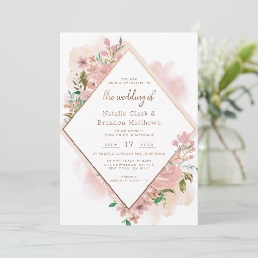 Verleidelijke Roos  Waterverf Diamond Bruiloft Kaart (Staand voorkant)