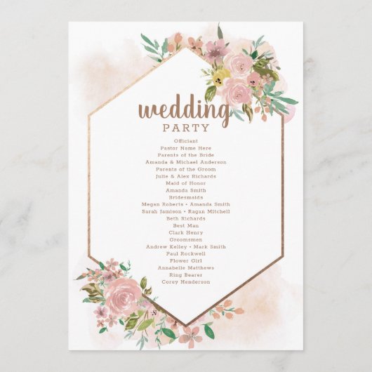 Verleidelijke Roze Antieke Stof Roze Trouwceremoni Programmakaart (Achterkant)