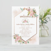 Verleidelijke Roze Antieke Stof Roze Trouwceremoni Programmakaart (Staand voorkant)