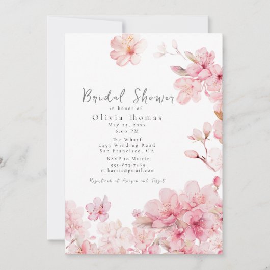 Verleidelijke Roze Kersenbloesem Bruidsdouche Kaart (Voorkant)