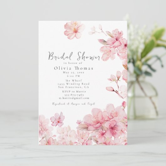 Verleidelijke Roze Kersenbloesem Bruidsdouche Kaart (Staand voorkant)