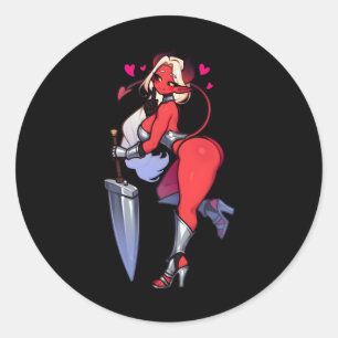 Verleidelijke Tiefling Demon Girl met Zwaard Fanta Ronde Sticker