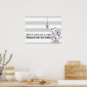 Verleidelijke Witte Kat & Vis Poster (Keuken)